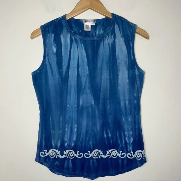 Gramicci Women's Vintage Tank Top Ribbed Cotton Blend Size L Tye Dye Blue USA - Picture 4 of 10